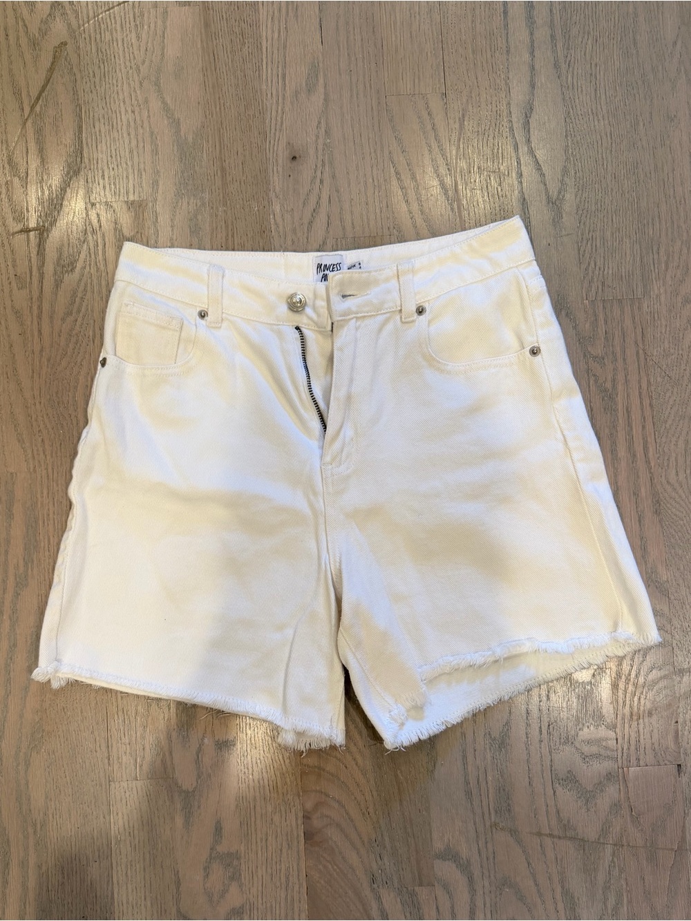 Princess Polly White Frayed Hem Denim Shorts